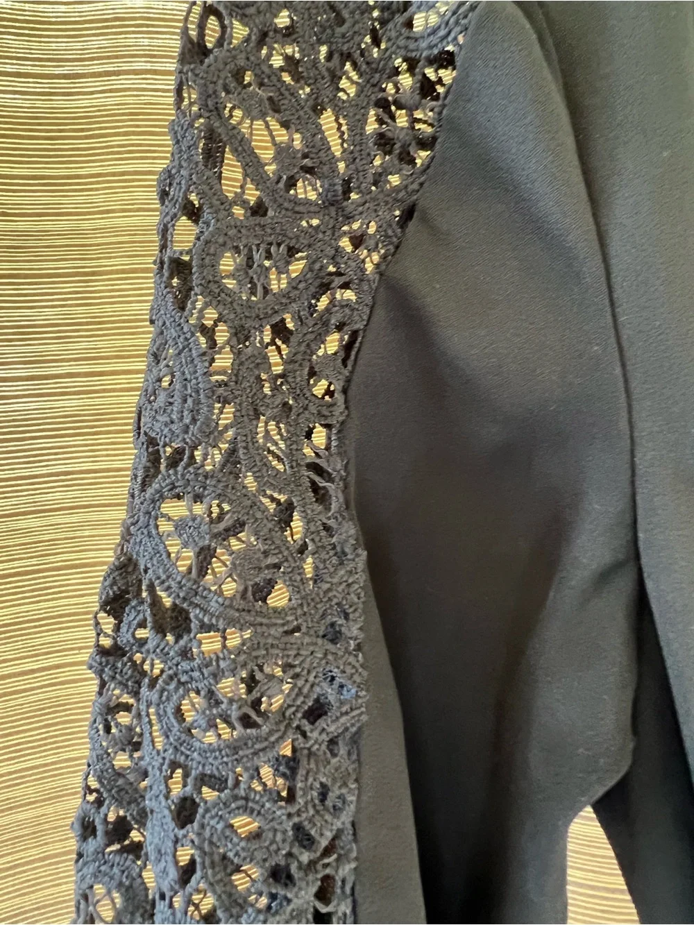 LOFT Black Long-Sleeve Lace-Shoulder Tie-Waist Dress